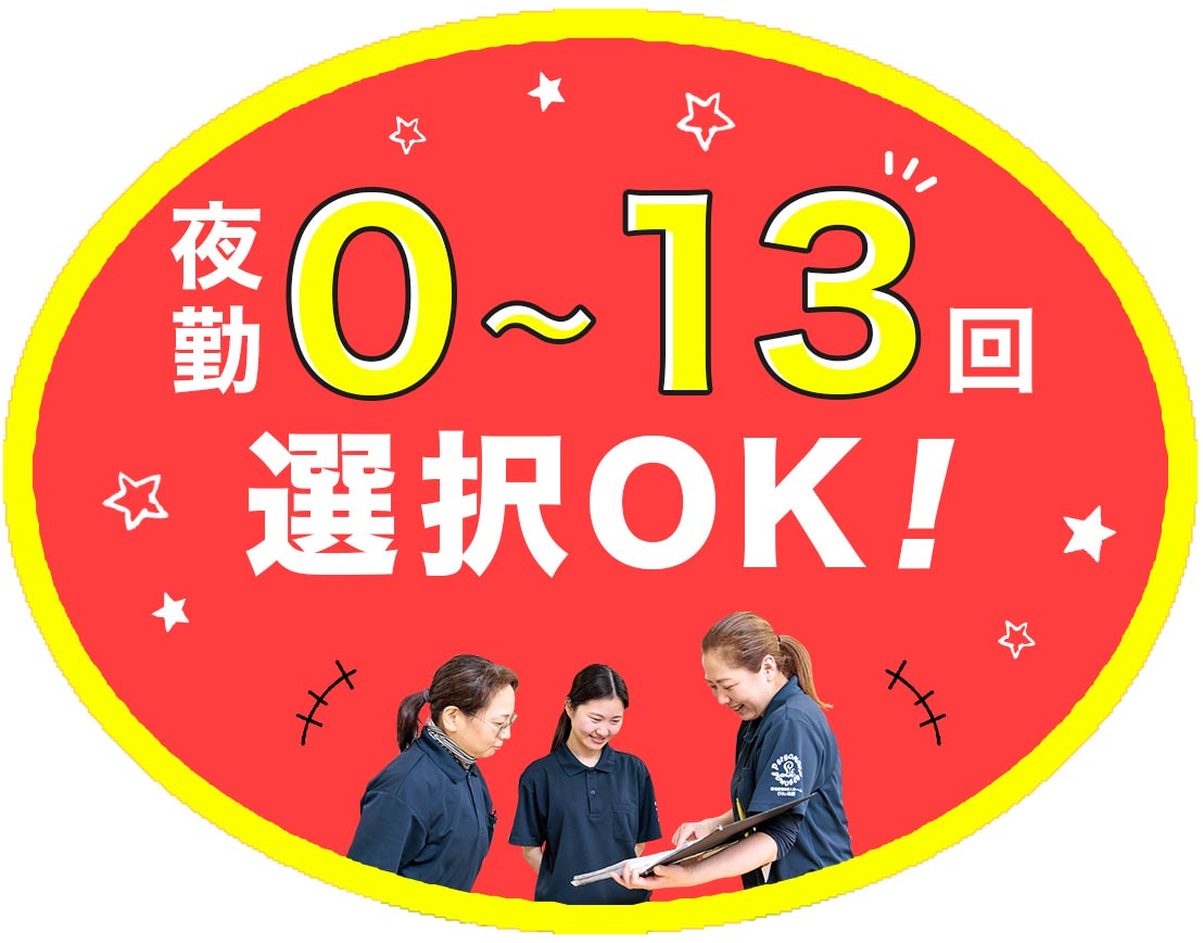 夜勤0～13回選択OK！完全週休2日！資格取得支援あり